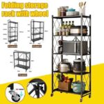 HEAVY-DUTY BLACK METAL MULTIFUNCTIONAL FOLDABLE STORAGE SHELF