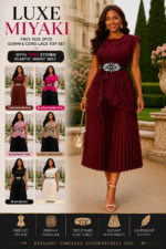 LUXE MIYAKI FREE SIZE 2PCS GOWN & CORD LACE TOP SET WITH FREE STONED ELASTIC WAIST BELT