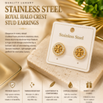 QUALITY LUXURY STAINLESS STEEL ROYAL HALO CREST STUD EARRINGS (EAR 003)