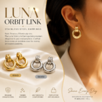 LUNA ORBIT LINK NON-TARNISH STAINLESS STEEL EARRINGS (029)