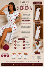BAILEY LUXE STYLISH SIGNATURE 2-PIECE SLIT LONG DRESS & G-STRING PANTY SPANDEX NIGHTWEAR/LOUNGEWEAR SET (DESIGN 2)