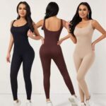 QUALITY LADIES’ SLEEVELESS STRETCH HIGH BACK RIBBED SEAMLESS BODYCON SHAPING JUMPSUIT
