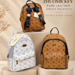 ZHUO MICKEY PURE LEATHER RIVET UNISEX VERSATILE BACKPACK