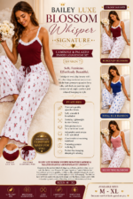 BAILEY LUXE BLOSSOM WHISPER SIGNATURE CAMISOLE & PALAZZO SPANDEX LOUNGEWEAR SET (DESIGN 7)