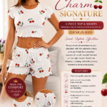 BAILEY LUXE CHERRY CHARM SIGNATURE 2-PIECE TOP & SHORTS SPANDEX NIGHTWEAR/LOUNGEWEAR SET (DESIGN 11)