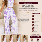 BAILEY LUXE BOW SIGNATURE 2-PIECE CROP TOP & PALAZZO SPANDEX NIGHTWEAR/LOUNGEWEAR SET (DESIGN 1)