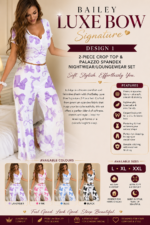 BAILEY LUXE BOW SIGNATURE 2-PIECE CROP TOP & PALAZZO SPANDEX NIGHTWEAR/LOUNGEWEAR SET (DESIGN 1)