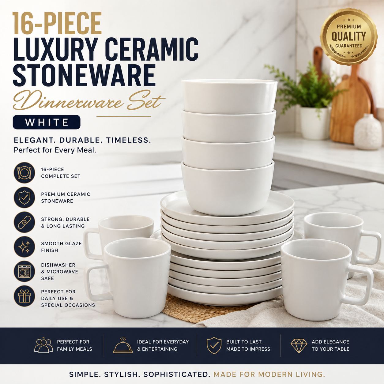 e401fbe0-fc4e-4c9e-8065-247ad70fcf8b 16-PIECE LUXURY CERAMIC STONEWARE DINNERWARE SET (WHITE) - Image 1