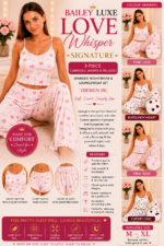 BAILEY LUXE LOVE WHISPER SIGNATURE 3-PIECE CAMISOLE, SHORTS & PALAZZO SPANDEX NIGHTWEAR/LOUNGEWEAR SET (DESIGN 10)