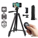 125CM STRONG IRON ADJUSTABLE HEIGHT UNIVERSAL CAMERA & PHONE TRIPOD STAND WITH BLUETOOTH SHUTTER