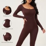 QUALITY LADIES’ LONG-SLEEVE STRETCH HIGH BACK RIBBED SEAMLESS BODYCON SHAPING JUMPSUIT - Image 5