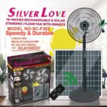 SILVER LOVE 16-INCH ELECTRIC & SOLAR RECHARGEABLE STANDING / FLOOR FAN WITH REMOTE