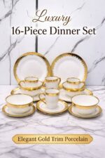 16-PIECE LUXURY EUROPEAN ROUND CERAMIC STONEWARE DINNER SET (GOLD & WHITE)