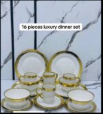 16-PIECE LUXURY EUROPEAN ROUND CERAMIC STONEWARE DINNER SET (GOLD & WHITE) - Image 2