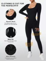 QUALITY LADIES’ LONG-SLEEVE STRETCH HIGH BACK RIBBED SEAMLESS BODYCON SHAPING JUMPSUIT - Image 2