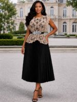 LUXE MIYAKI FREE SIZE 2PCS GOWN & CORD LACE TOP SET WITH FREE STONED ELASTIC WAIST BELT - Image 3