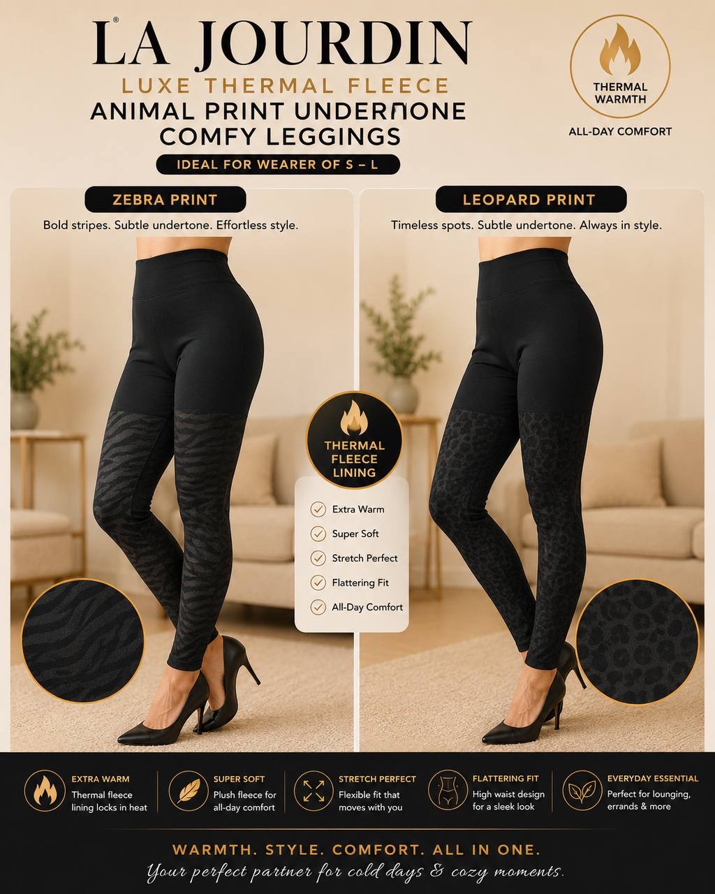 img_9218 LA JOURDIN LUXE THERMAL FLEECE ANIMAL PRINT UNDERTONE COMFY LEGGINGS (L01) - Image 1